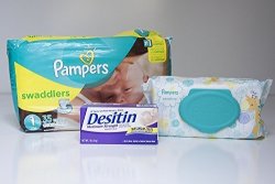Diapering Bundle - Includes Pampers Swaddlers Size 1 Pampers Sensitive Wipes And Desitin Diaper Rash Cream Perfect Diaper Changing Combo Makes A Great Baby Shower Gift