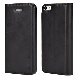 Iphone 5C Case Mulbess Pu Leather Wallet Case With Kick Stand For Apple Iphone 5C Black