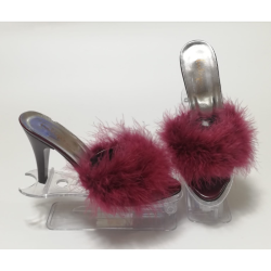 Perin Lingerie Matching High Heeled Feathered Slippers Burgundy Sizes 3-9 - 4