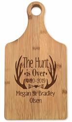 The Hunt Is Over Customized Rustic Paddle Cutting Board Wooden Bamboo Etched Reverse Future Mr Mrs Wedding Favors Country Kitchen Decor Woman Mens Gift