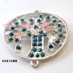 Antique Silver Tree Of Life With Rhhine STONES-CONNECTOR-40X30MM