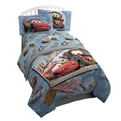 Disney Pixar Cars Tune Up Blue gray 3 Piece Twin Sheet Set With Lightning Mcqueen & Mater Official Product