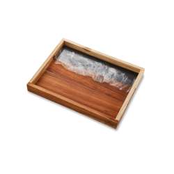 Wooden Tray With Resin Art: Black - 450MM X 350MM X 50MM