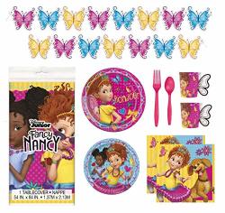 Fancy Nancy Birthday Party Supplies - Serves 16 - Plates Napkins Cups Table Cover Cutlery And Butterfly Themed Banner