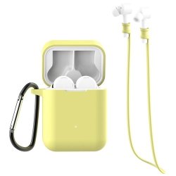 For Xiaomi Air 3 In 1 Earphone Silicone Protective Case + Anti-lost Rope + Hook Set Light Yellow