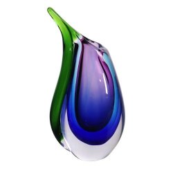 Luxury Lane Hand Blown Multicolor Sommerso Teardrop Art Glass Vase with Angled Lip 11 tall 