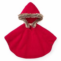 Hope & Henry Girls' Fur Trimmed Red Sweater Cape