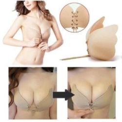 Strapless Backless Adhesive Invisible Push-up Reusable Butterfly Bra - D Beige