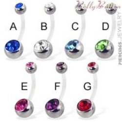 Double Gemstone Belly Rings Surgical Steel - No Rusting - Top Quality Steel