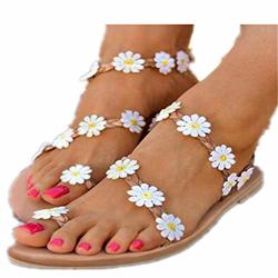 haoricu Womens Beach Flats Sandals Summer New Daisy Non-Slip Flat Bottom Womens Fashion Sandals