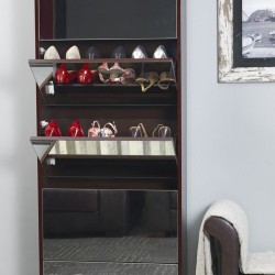 Double Capacity Mirrored Shoe Cabinet - Brown
