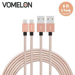 Lightning Cable 2PACK 6FT Tangle-free Nylon Braided Cord Lightning To USB Charging Cables Compatible With Iphone 7 7 PLUS 6S 6 Plus SE 5S 5 Ipad Ipod Nano 7- Golden+silver