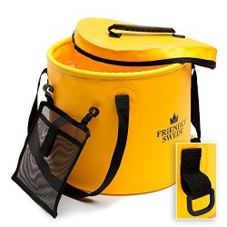 Collapsible Bucket For Camping Travel And Gardening - Portable Folding Wash Basin Water Container Pail With Lid And Handy Tool Mesh Pocket - By