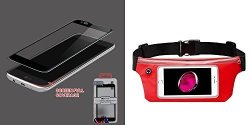 Combo Pack Full Coverage Tempered Glass Screen Protector black For LG MS330 K7 LG LS675 Tribute 5 And Red Sports Activity Waist Pack Pocket Belt