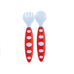 Kuke Baby Feeding Spoon Baby Training Tableware Baby Spoons Forks Set Perfect Self Feeding Learning Spoons 2 Sets