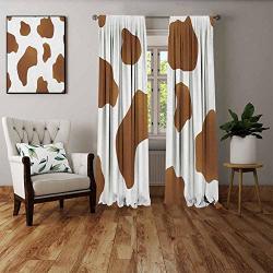 Foeyesee Curtains For Bedroom Cow Print Brown Spots On A White Cow Skin Abstract Art Cattle Fur Farm Animals Cowboy Barn White Brown Bedroom