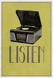Listen Vintage Record Player Poster 13 X 19IN