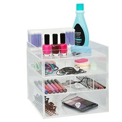 Acrylic Cosmetic Organizer With 3 Drawers Removable Dividers And Top Shelf By D'eco