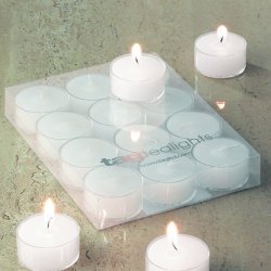 Tag 310003 Set Of 12 Long Burning Tea Lights Clear Cup White