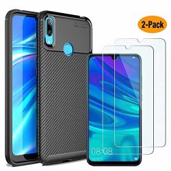 Mylb-us Huawei Y7 2019 Case And Screen Protector 3 In 1 Ultra-thin High-grade Soft Tpu Silicone Case Carbon Fiber Design Case Suitable For Huawei Y7 2019 Smartphone Case Black