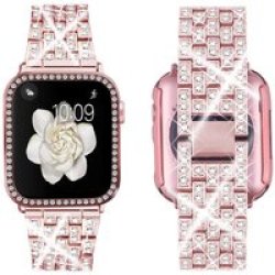 Pink Crystal Diamond Strap For Apple Watch Band With Luxury Watch Cover 44MM
