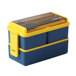 T.d Double Layer Plastic Lunch Box Set -blue & Yellow 1400ML
