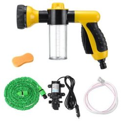 Portable 12V High Pressure Electric Car Wash Washer Water Pump Sprayer Kit Foam Water Cleaning Kit