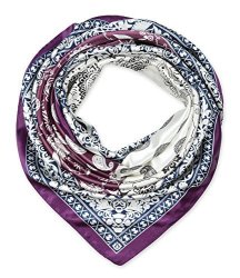 35" Ladies Satin Square Silk Like Hair Scarves And Wraps Headscarf For Sleeping Tyrian Purple And White Paisley Pattern