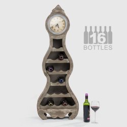 16 Bottle Wooden Wine Rack With Clock