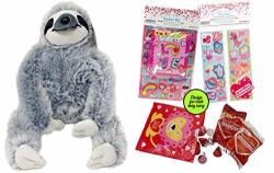 Valentines Day Sloth, Coloring Sheet and Stickers Set Pink Sloth Valentines Day Stuffed Animals Sloth Stuffed Toy with Chocolate Treats in a Bag