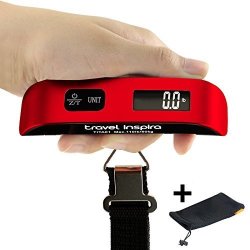 Travel Inspira Digital Hanging Postal Luggage Scale With Carry Pouch Temperature Sensor Rubber Paint Technology White Backlight Lcd Display 110LB 50KG - Red
