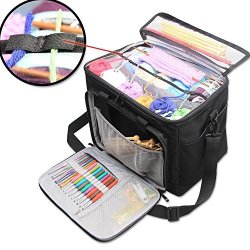 Teamoy Knitting Bag Yarn Tote Organizer With Inner Divider Sewn To Bottom For Crochet Hooks Knitting Needles Up To 14 Project And Supplies High Capacity