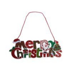 Merry Christmas Plaque - Green & Red - 40CM - 2 Pack