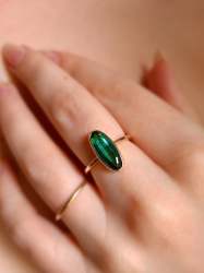 Long Oval Teal Green Tourmaline Ring - Medium UK Ring Size L+ To O
