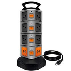Power Strip Tower Lovin Product Surge Protector Electric Charging Station 14 Outlet Plugs With 4 USB Slot 6 Feet Cord Wire Extension Universal Charging Station 1-PACK