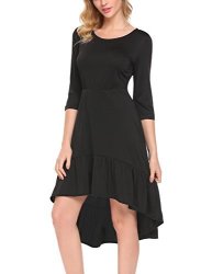 SE Miu Girls Party 3 4 Sleeve Cute Pleated A-line Knee Length Casual Cotton Dress Black L