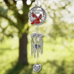 Memorial Windchimes - When Cardinals Appear Angels Are Near - Red Cardinal Wind Chime With A Remembrance Saying
