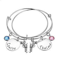 Thelma Louise" Letter Crystal Silver Tone Best Friends Matching Bracelet Bangle