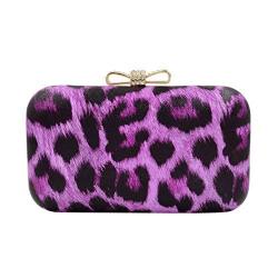 Elegant Leopard Pu Leather Crystal Bow Top Hard Clutch Purple