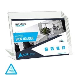 AdirOffice Slant-back Photo-sign Holder Ad Frame Side Insert Clear Acrylic 12 Pack 6X4 Landscape