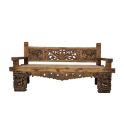 Burmese Teak Floral Carved Daybed bench Sotran Dekorativ