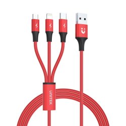 UNITEK C4049RD 1.2M 3-IN-1 Red 2.4A Charging Cable USB Type-a To USB Type-c- Micro USB And Lightning