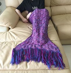 Opall 2017 Handmade Mermaid Tail Blanket Summer Super Soft Sleeping Bags With Scales Pattern And Tassels Medium 7-13 Youth Medium Turquoise Purple