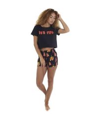 Short Pyjama Set In Black With Red Print - It's Fire