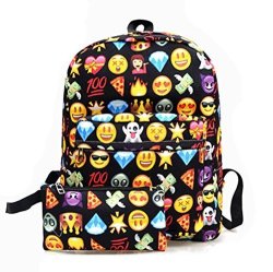 Emoji School Book Backpack Laptop Shoulder Bag Schoolbag Pencil Purse Cosmetic Case