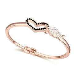 Amdxd Jewelry Gold Plated Women Charm Bracelet Black Heart And Wing Cz Inlaid As A Gift