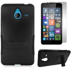 Slickgears Heavy Duty Rugged Impact Armor Kickstand Case For Microsoft Lumia 640 XL 5.7" From At&t Etc... + Premium Lcd Screen Protector Combo Hyrid Black black