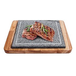 Ebros Personal Size Cast Iron Sizzling Fajita Pan Skillet Japanese Steak Plate with Wood Underliner Base Restaurant Home Kitchen Cooking Supply