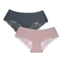 2 Pack Silky Seamless Lace Underwear - Pink And Black