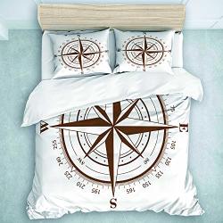 Cikyoway Duvet Cover Set Map Brown Compass Rose White Nautical Old Wind Star Latitude Longitude World For Men Boys Teens Luxury Zipper Closure Bedding